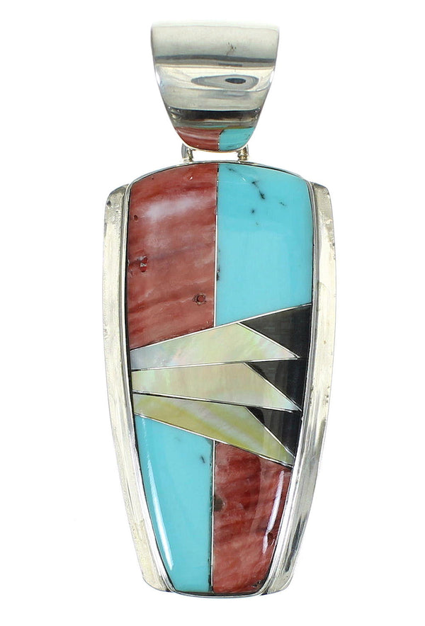 Authentic Sterling Silver And Multicolor Inlay Southwestern Slide Pendant YX67500